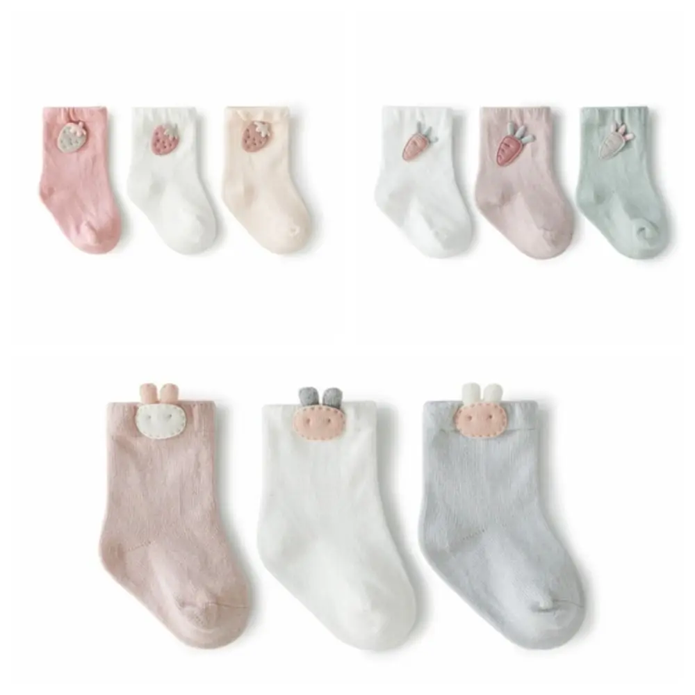 3Pairs Rabbit Baby Cotton Socks Strawberry Breathable Toddle Short Tube Socks Cute Autumn Spring Newborn Cartoon Socks Autumn