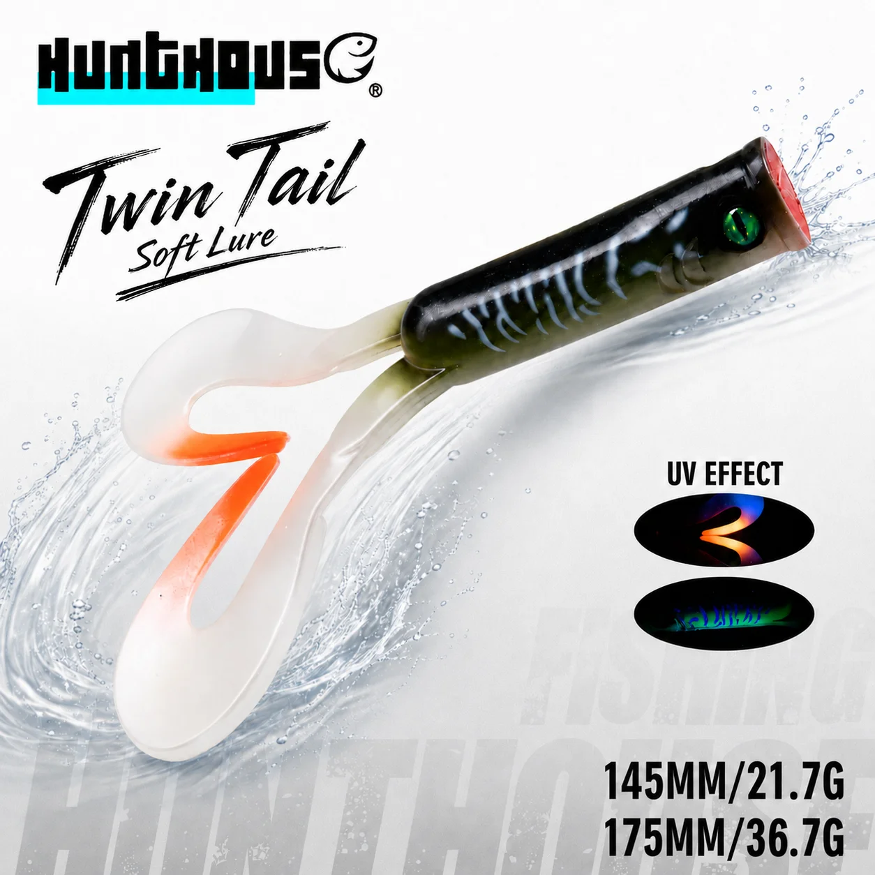 Hunthouse 3 Stück/Set Twin Tail Trailer Weiche Angelköder Silikon Spinning Souple 145mm/21,7g 175mm/36,7g PVC für Hecht LW234