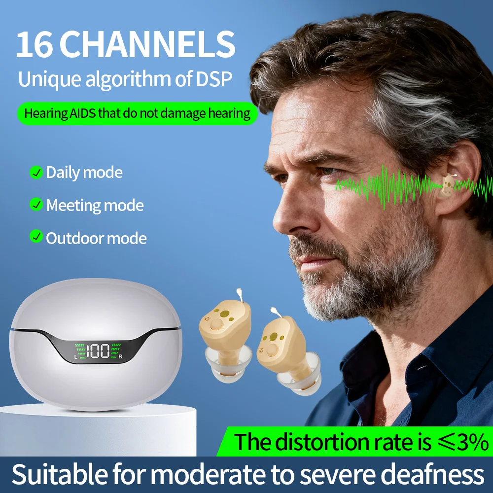 CIC Invisible Rechargeable Hearing Aids Smart Noise Cancellation 16 Channel Medical Headphones For Moderate To Severe Deafness