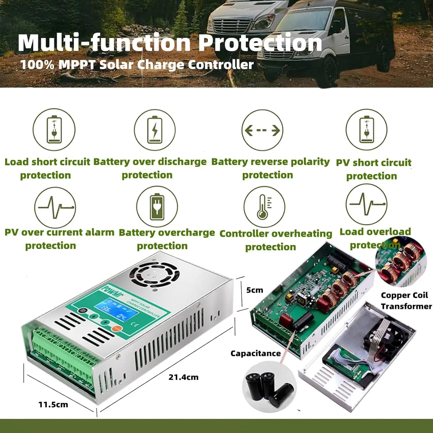 Solar Charger Solar Battery Charge Controller PowMr 60A MPPT Solar Charge Controller 12V 24V 36V 48V