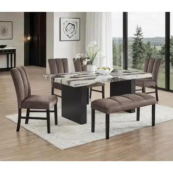 6-Piece Faux Marble Dining Set 1