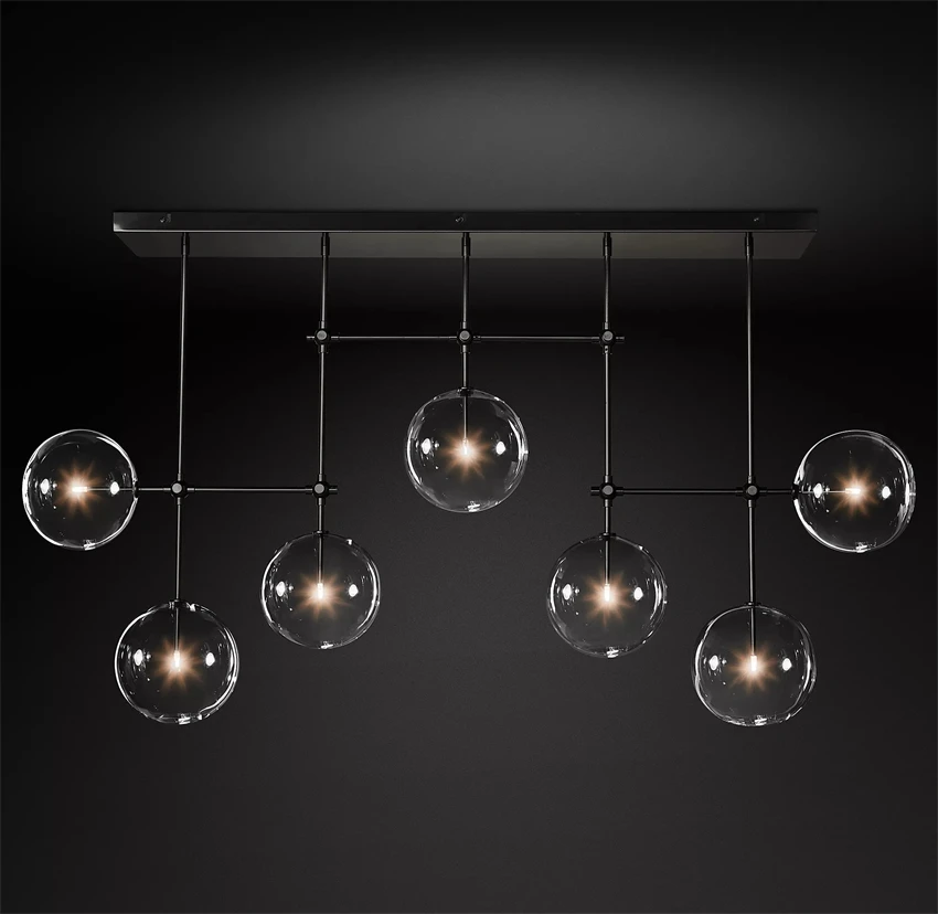 

Glass Globe Linear Chandeliers Modern Retro LED Clear Ball Brass Chrome Black Lamps Lustre Living Room Dining Room Lights Decor