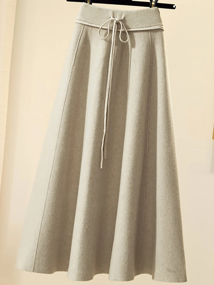 Knitted Skirt Women's Autumn and Winter New Korean Version High-waisted Versatile  Slim Middle and Long A-line with Pleated