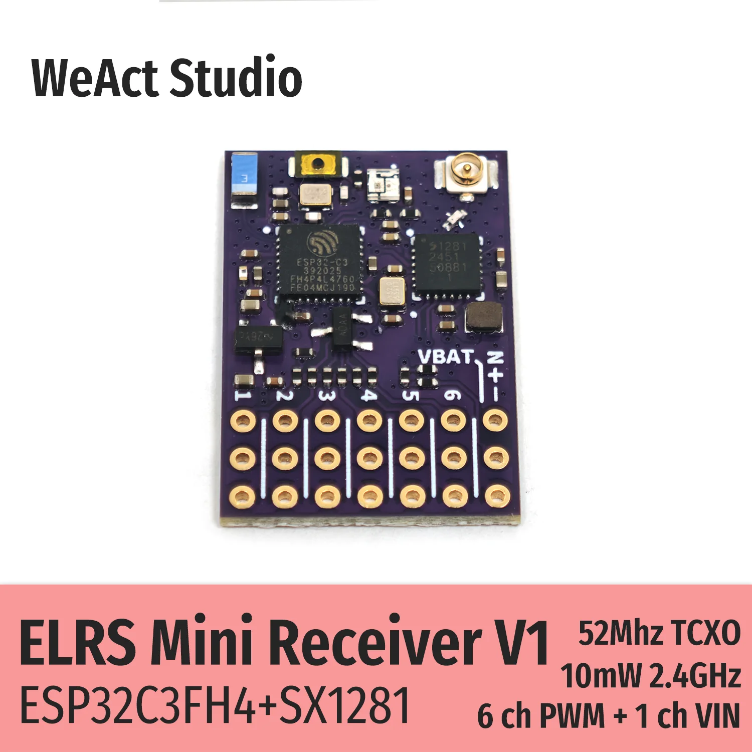 Récepteur ELRS V1 pour Drone FPV - WeAct Studio, 2.4G, Antenna IPEX