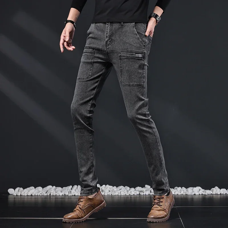 2024 New Men's Slim Jeans Stretch Skinny Multi Pocket Fashion Designer Denim Trousers Male Brand Clothes Pants Streetwear