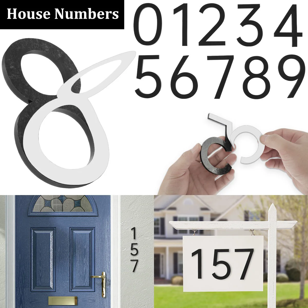 

Самоклеящиеся номера адресов, акриловые черные домашние цифры от 0 до 9, 10 шт.