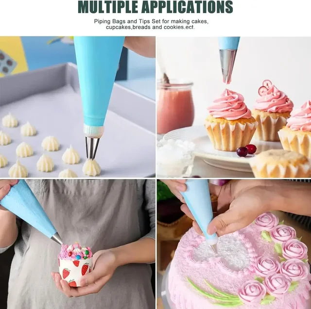 Piping Bags Cake Decorating Tools Reusable Silicone Pastry Bag Stainless Steel Nozzle Piping Nozzles Pastry Set Baking Tools 3