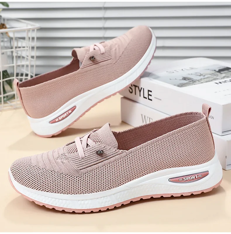 Womens Breathable Casual Walking Shoes - Fitness Flats in Pink Size 36-43