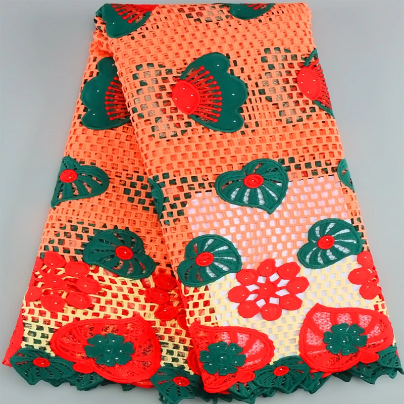 

Французская многоцветная Водорастворимая вышитая ткань, африканская Высококачественная гипюровая ткань с камнями для свадебных выпускных платьев