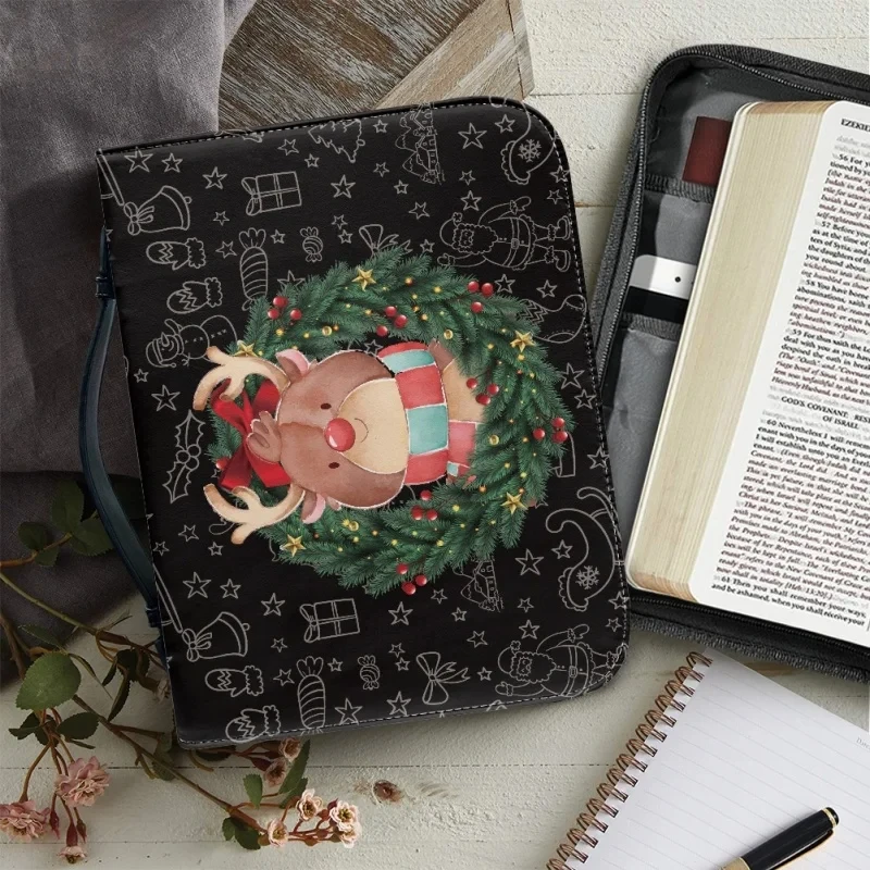 

Merry Christmas Theme Design Leather Cover Case Women's Bible Verse Lightweight Church Bible Protect Storage Bag Good Gift