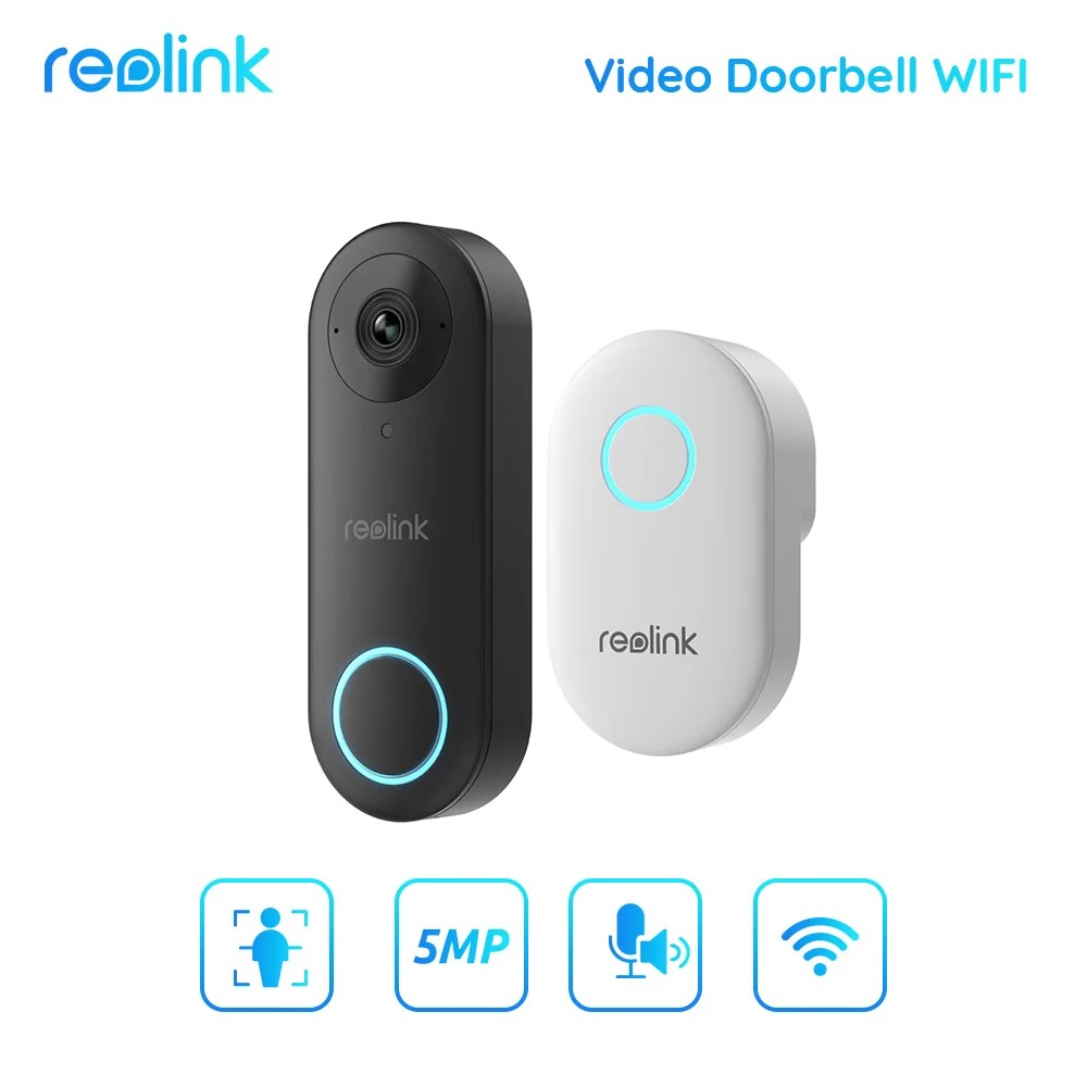 Reolink Video Campanello Wifi Smart 2K 5Mp Rilevamento Persona 24/7 Record Altoparlante Costruito Impermeabile 2.4/5Ghz Wifi Campanello Con Campanello