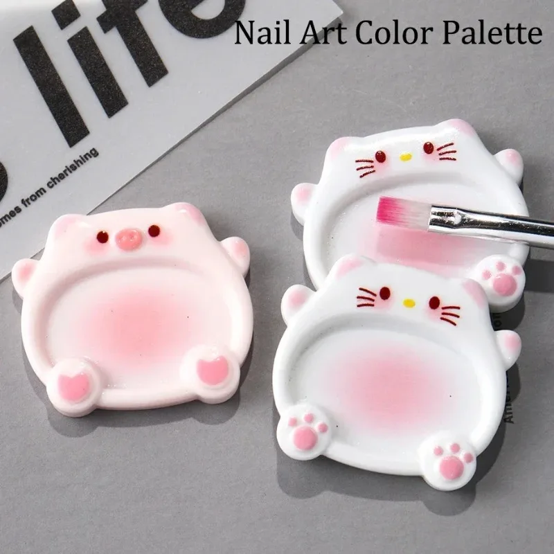 Cartoon Pig Color Palette 2pcs Nail Art Mixing Drawing Pallet Gel Polish Nail Painting Board Manicure Tools