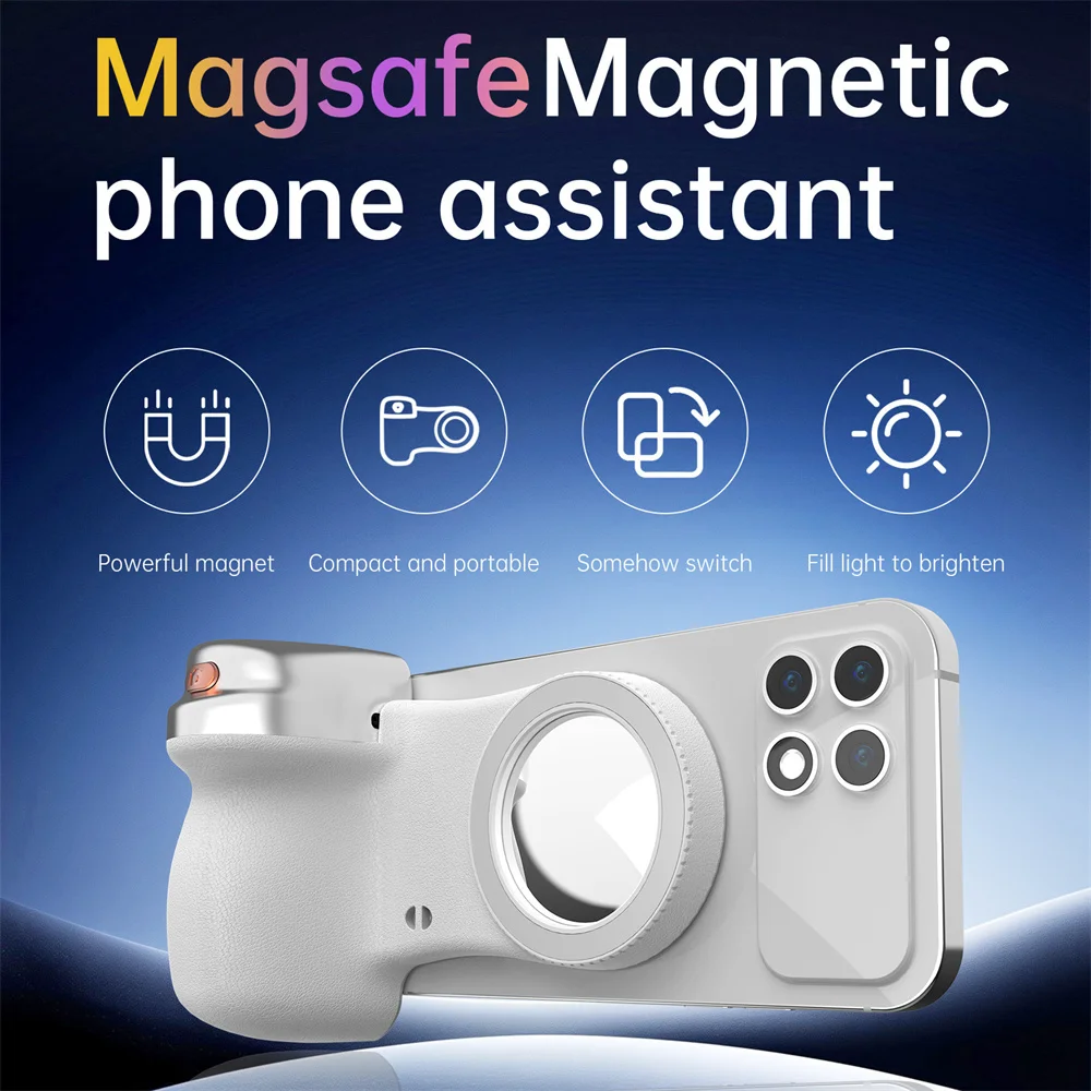 360 Rotation Magnetic Camera Grip With Fill Light For MagSafe IPhone Shutter Bluetooth Remote Control Selfie Handle_voghion.com