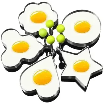 5Pcs Stainless Steel Eggs Rings Mold With Handle,Round Non-stick Pancake Omelette Mold For Griddle,Egg Shaper Home Kitchen Items 1
