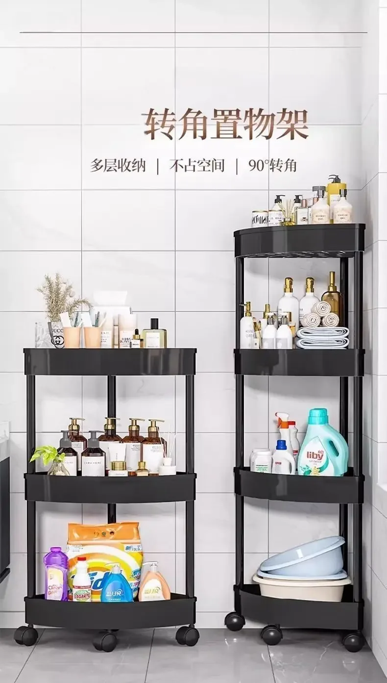 Kitchen Storage Organizer Bathroom Corner Cabinet 3/4/5 Tier Rolling Cart Storage Shelf Rolling Storage Cart Organizers Shelves