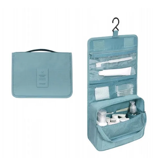 Nylon Hook Up Cosmetic Bag Women Travel Toiletries Storage Bag High Quality Waterproof Makeup Pouch Ladies Make-up Beauty Bag Blue