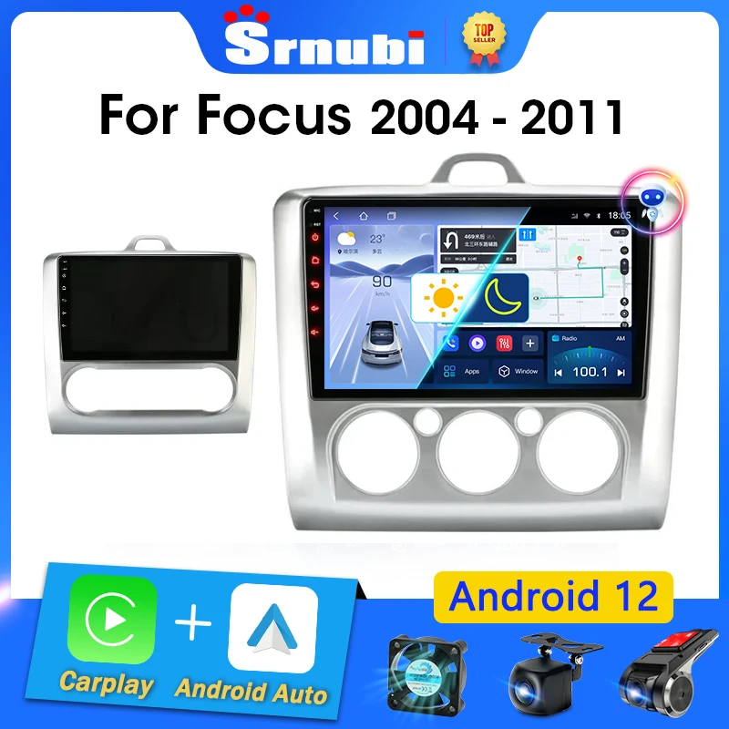 Srnubi Android 12 Carplay Car Radio for Ford Focus 2 3 Mk2 Mk3 2004 2005 - 2011 Multimedia Player Navigation GPS 2Din Stereo DVD