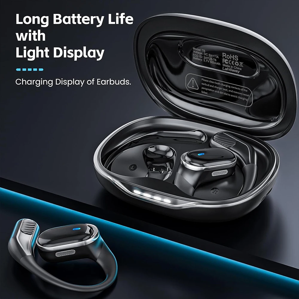 Bluetooth 5.4 Wireless Headphones Open Ear Earbuds with HD Mic, 60h Playtime Ultralight Comfort Open Ear Headphones with Earhook 3
