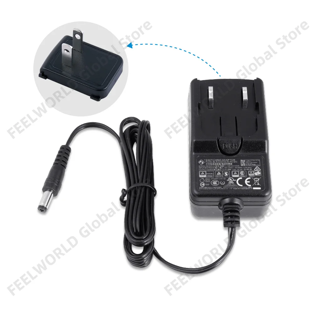 FEELWORLD 가정용 스위칭 전원 어댑터, Feelworld F570, T7, FW703, FW759, S55, DC 12V, 1.5A, 100V, 240V, 50Hz, 60Hz