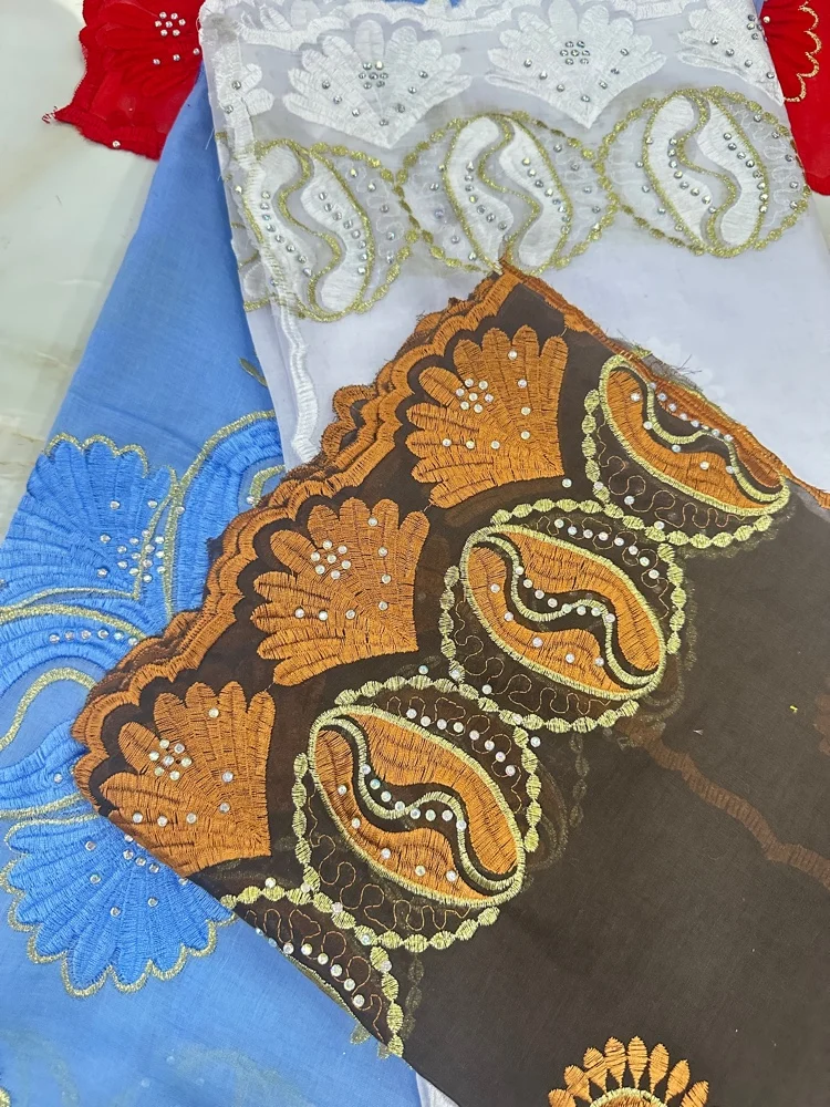 Soft Luxury Scarf High Quality 100% Cotton Dubai African Women Islamic Scarf  pattern Embroidery Chemical Lace Scarf  manycolor