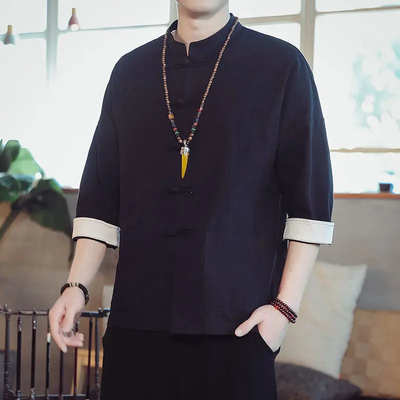 Un-brand Cardigan Uomo Stile Cinese Hanfu | Giacca Leggera In Cotone E Lino | Con Ricami Animali | Taglie Forti Fino A 5XL