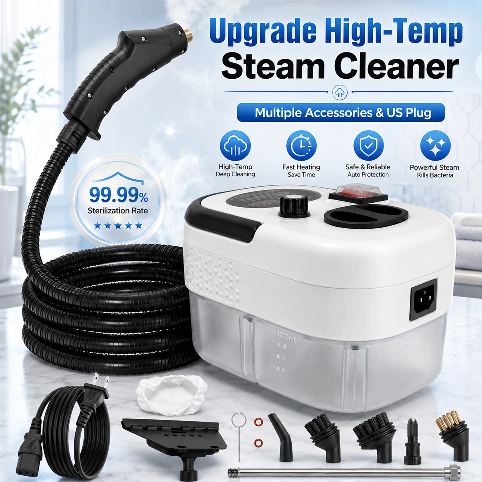 2500W High Temperature Steam Cleaner 110V Portable Handheld Steam Cleaning Machine With Multiple Accessories US Plug 2