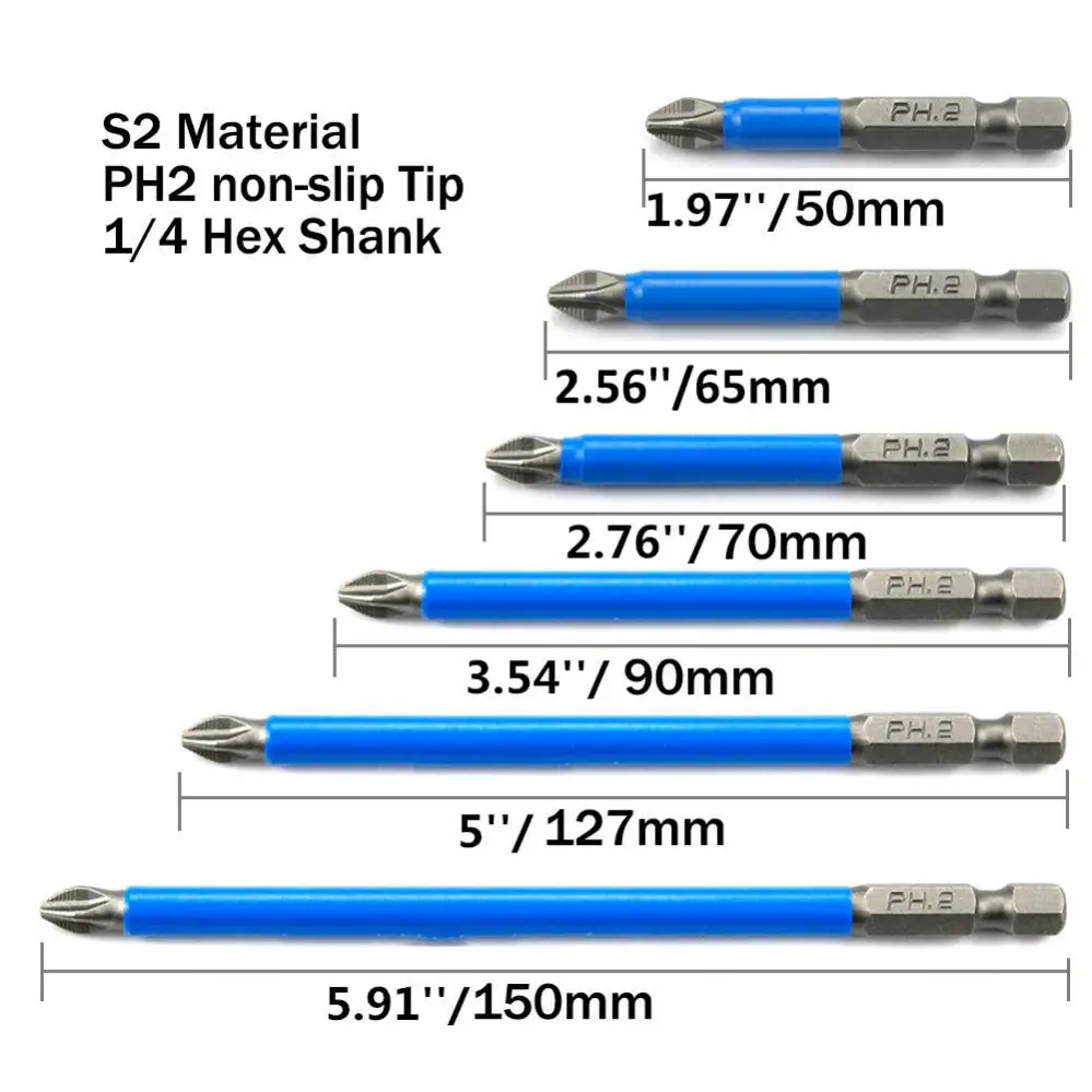 6pcs Screwdriver Drill Bits Set 1/4 inch Hex Shank Anti Slip Magnetic S2 Alloy Steel Screw Extractor Screwdriver Head Bit Set 13pcs damaged screw extractor alloy steel screw remover set metal easy out drill bits bolt stud multi spline screw extractor