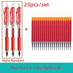 Versatile 23-Piece Retractable Ballpoint Pen Set with Replaceable Refills - Black, Red, Blue Ink (23pcs Red set)
