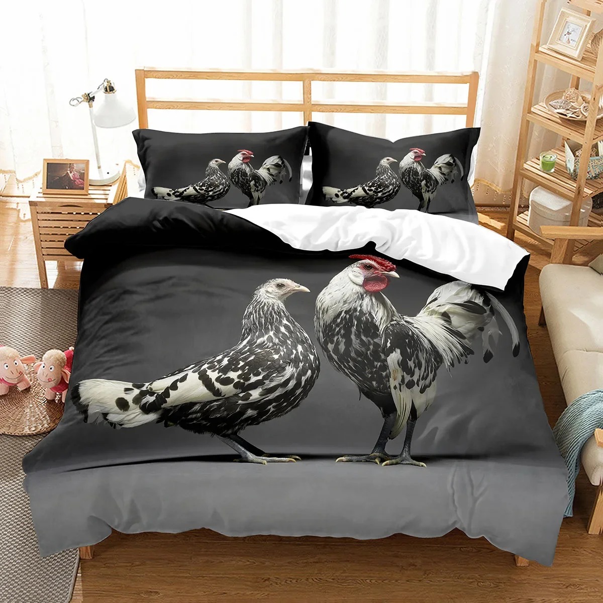 Farm Chicken King Queen Full Duvet Cover Hen Lovely Chick Bedding Set Family Animal Quilt Cover 2/3pcs Polyester Comforter Cover