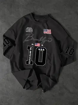 USA Brooklyn Style 10 Print Oversized T Shirt Men's Streetwear Vintage Jersey Tee