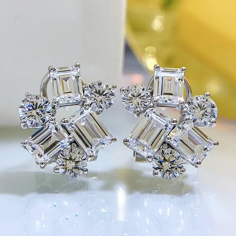 

Special-shaped diamond earrings female 925 silver fresh stitching brocade earrings simulation diamond jewelry earrings