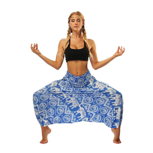 Women's ethnic style digital printing wide leg pants bloomers loose yoga pants large size high waist pants women's sports YCL008