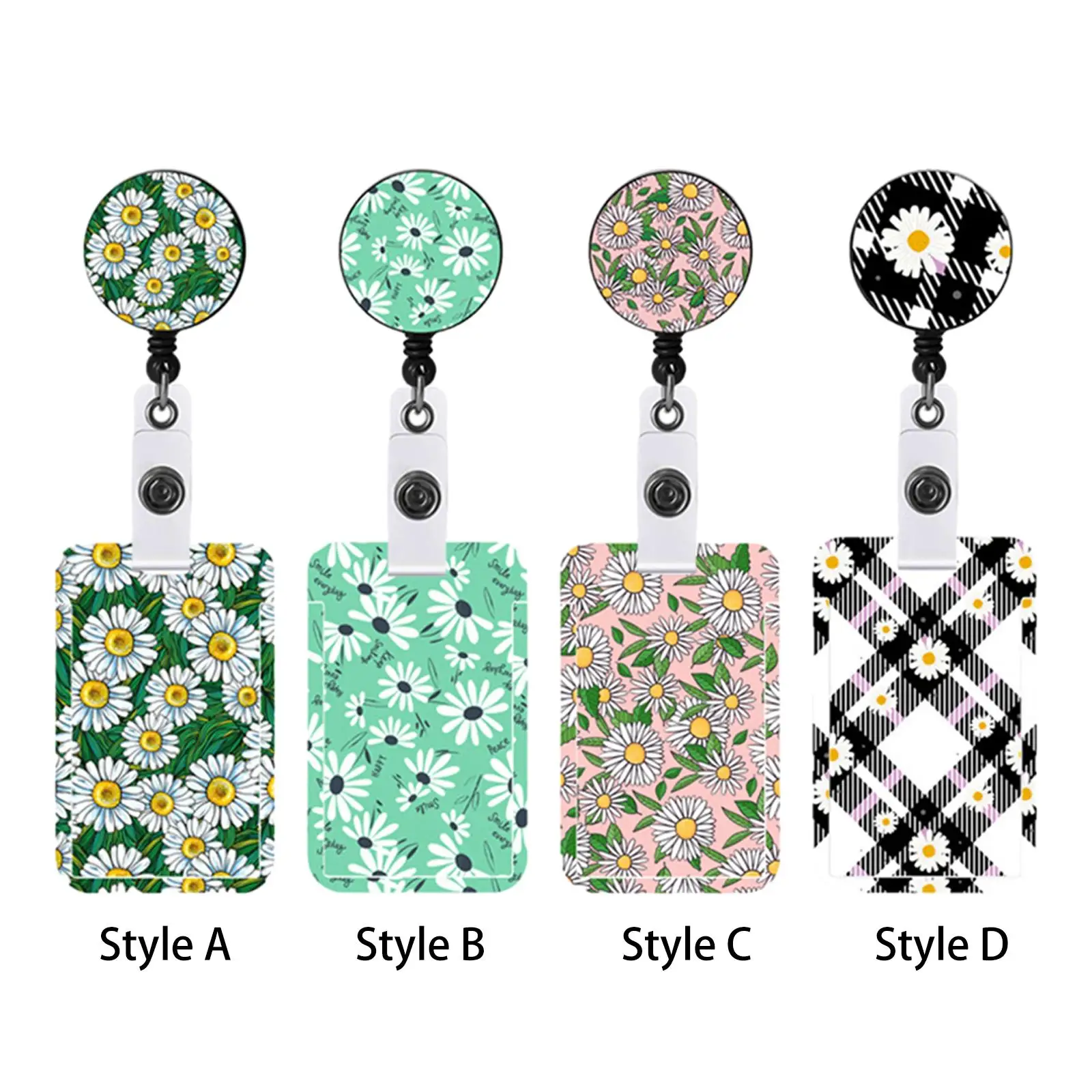 

ID Badge Holder Retractable Clip Credit Card Protector Daisy Pattern Vertical for Office Worker Durable Accessories Versatile