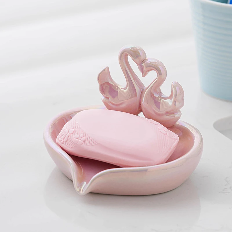 Creative Ceramic Soap Box, Light luxury Cute Swan Shaped Soap Dishes, Home Bathroom Kitchen Supplies, Bathroom storage rack, 1Pc