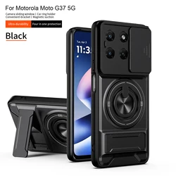 Rugged Magnetic Holder Phone Case with Camera Protection and Military Armor for Motorola Moto G47 (SJia - Black)