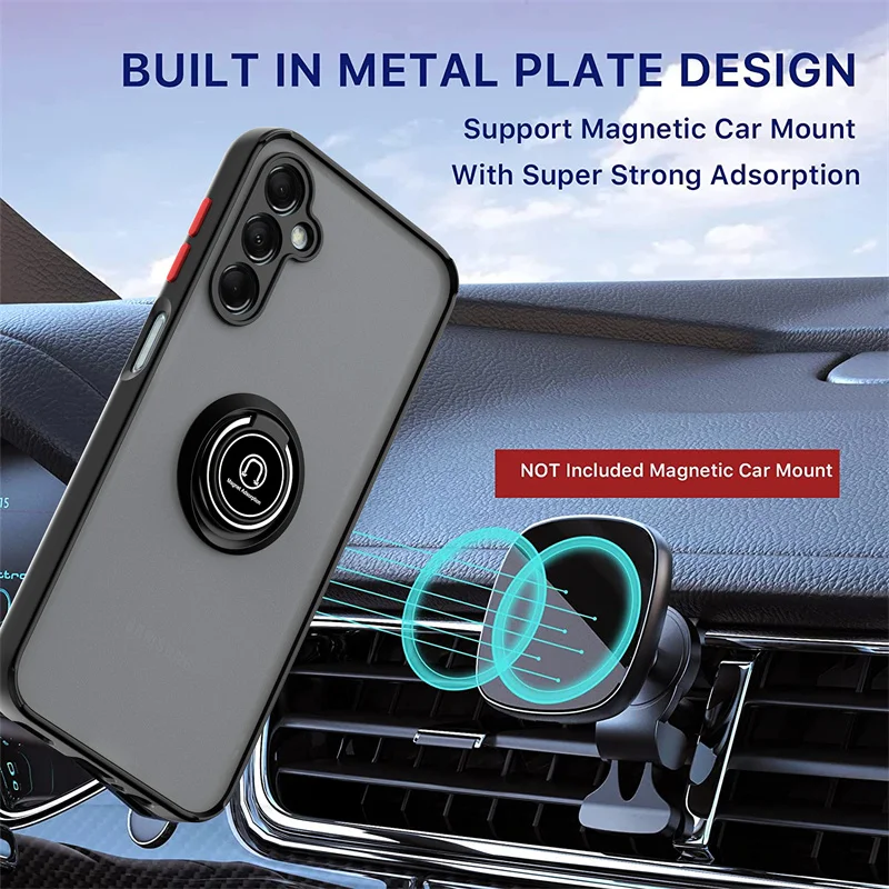 Matte Finish Phone Case with Magnetic Ring Holder and Enhanced Protection