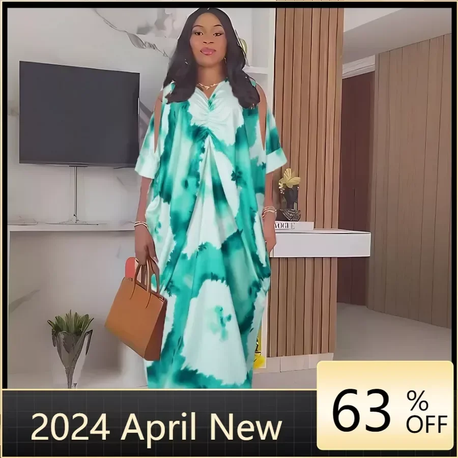 

African Dresses for Women Dashiki Ankara Outfits Gown Abayas Robe Muslim Kaftan Chiffon Print Maxi Long Dress 2024 Summer New