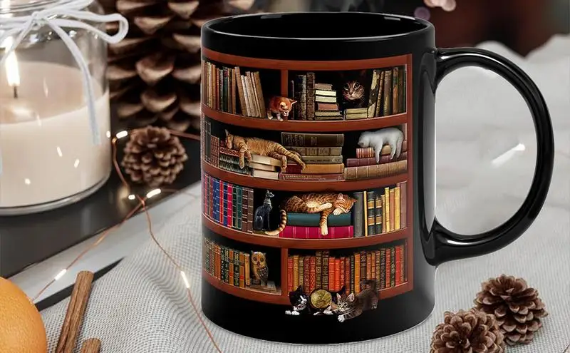 

3D книжная полка, кружка, многофункциональная керамическая кружка, книжная полка с котом, дизайнерская книжная кружка, книга, кружка для детей на день рождения, рождественские подарки