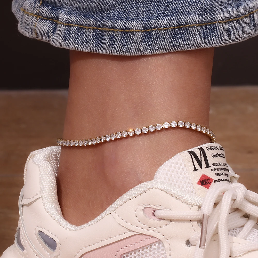 Buy Tennis Anklet, Tennis Ankle Bracelet, Gold Tennis Anklet, Silver Tennis  Anklet, 9.5 Anklet, 4mm Tennis Ankle Bracelet, Bling Anklet, Online in  India - Etsy