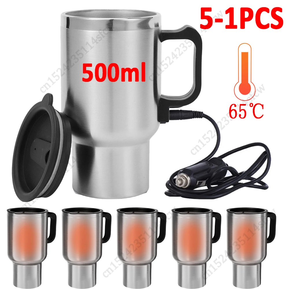 12V 500ML Car Electric Kettle Stainless Steel Vehicle Heating Cup Water Coffee Milk Thermal Mug Camping Travel Car Kettle 5-1PCS electric kettle car heater mug