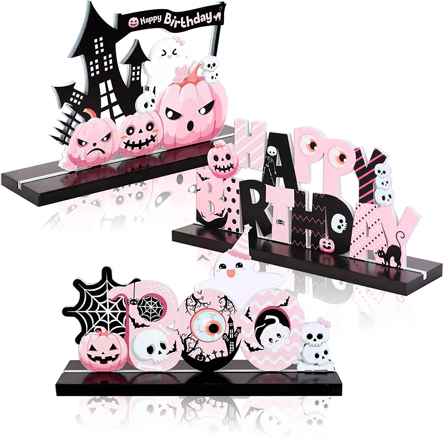 

Sursurprise Pink Wooden Table Decorations, Happy Birthday Centerpiece for Girl, Pumpkin Boo, Party Supplies