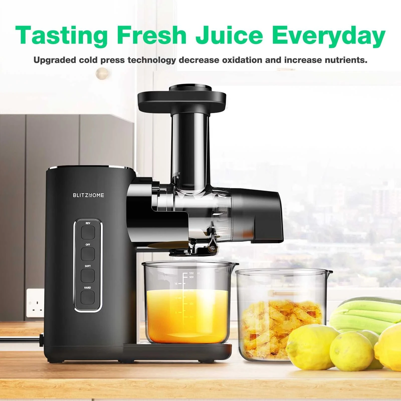 Slow Juicer FilterFree Compact Cold Press Juicer Machine Fruit Vegetable Juice Extractor Reversing Function Easy Clean 2