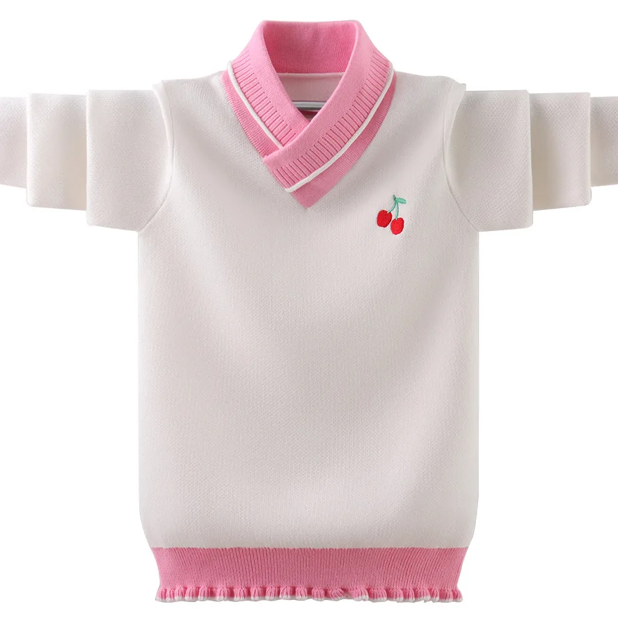 

Teenager Girls Scarf Collar Sweaters Fashion Kids Agaric Edge Knitted Warm Pullovers For Age 5-15 Years Autumn/Winter Clothes