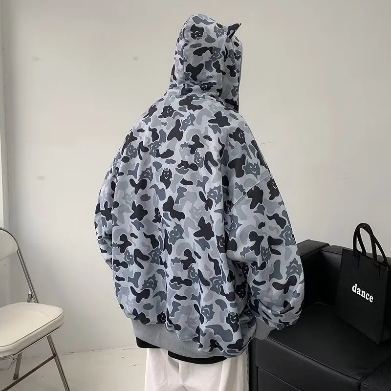Original Design Hooded Sweatirt with Zipper Camouflage Loose Fit for Men And Women Casual Trendy Autumn Winter Jaet