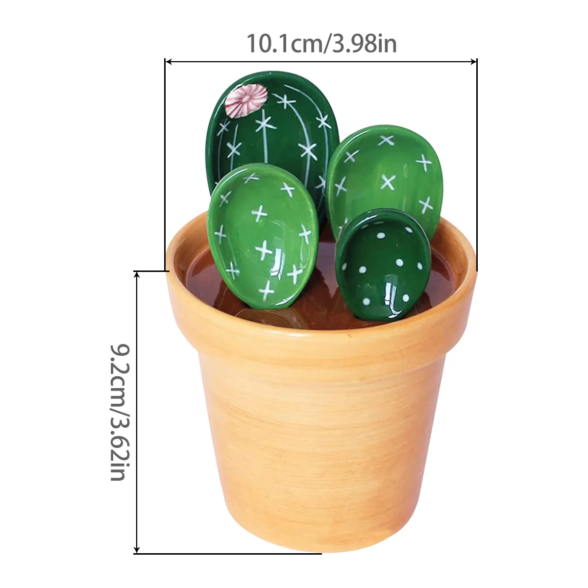 ulapithi Cucchiai dosatori per Cactus in Vaso - 4 Cucchiai in Ceramica con Supporto per Cottura,Cucchiai Cactus e 1 misurino, Accessori da Cucina per Farina, tè, caffè