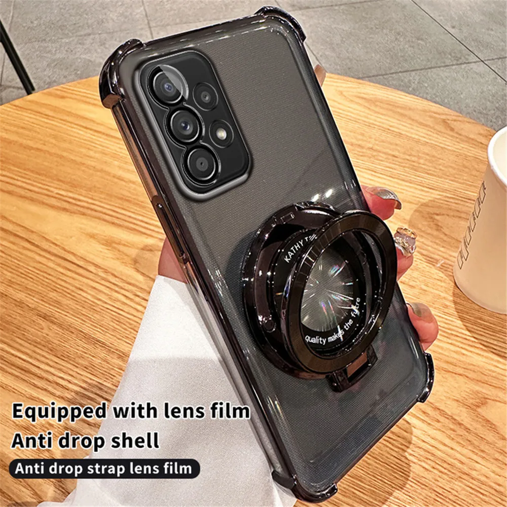 Transparent Magnetic Bracket Shockproof Phone Case with Plating Design