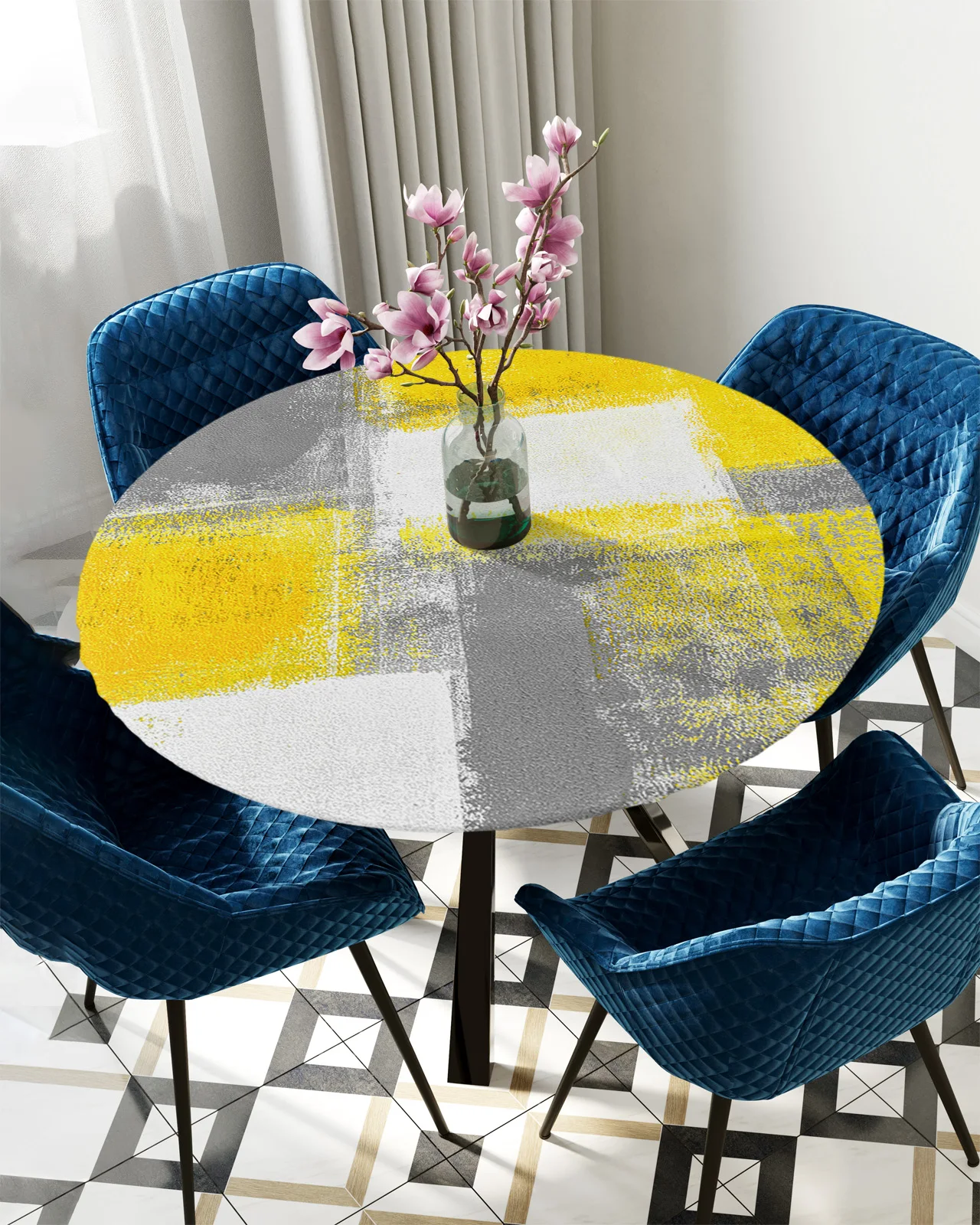 

Oil Painting Abstract Geometric Yellow Round Elastic Edged Table Cover Protector Cloth Waterproof Rectangle Fitted Tablecloth