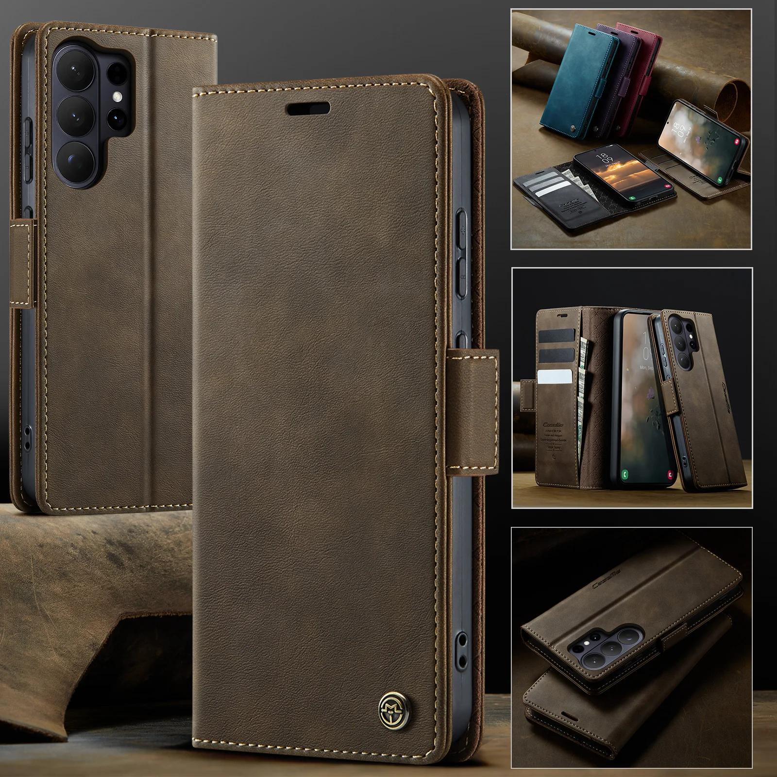 Vintage-Style Magnetic PU Leather Wallet Phone Case with Shockproof Card Holder Pocket Cover