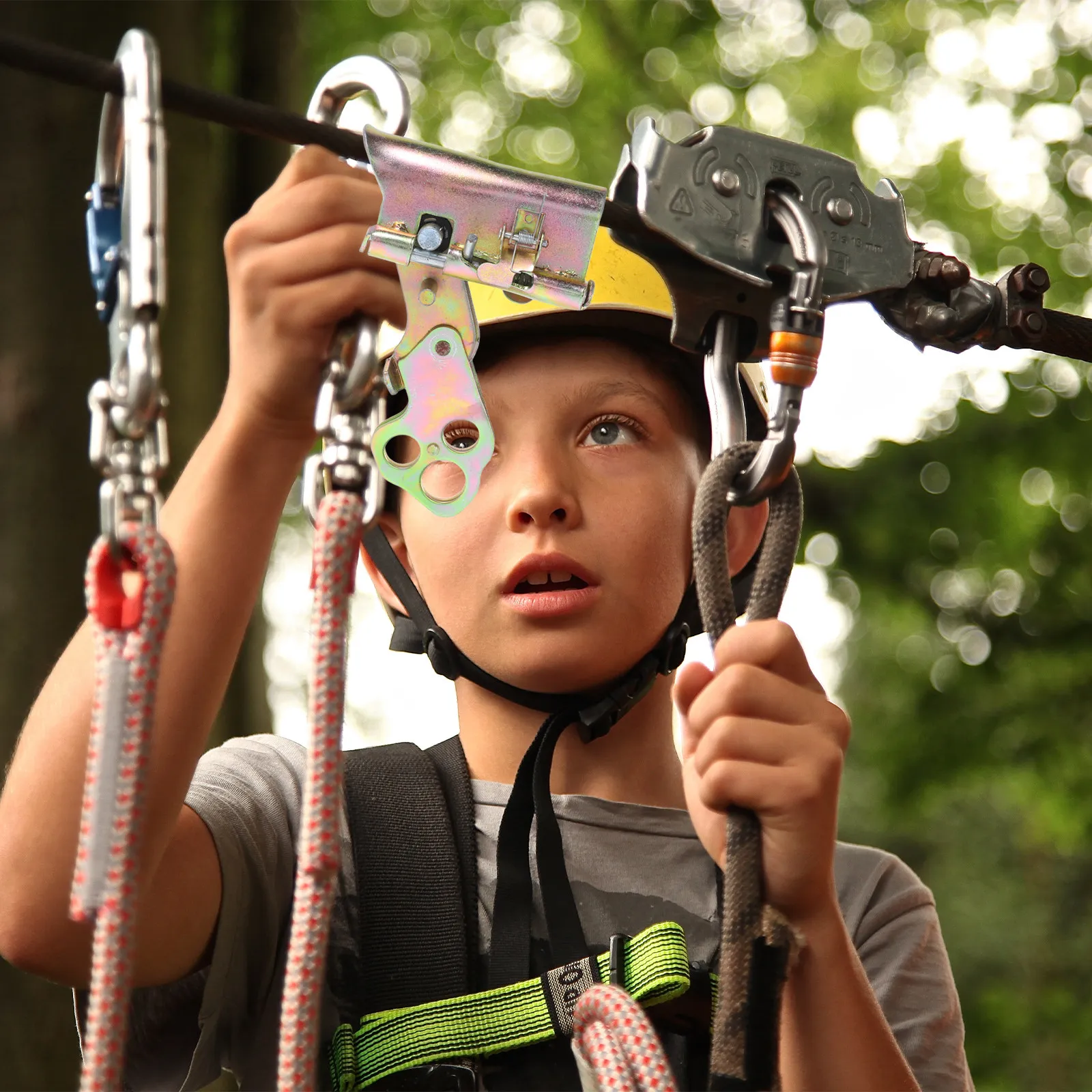 로프 그랩 안전 장치, 공중 작업, 건설, 구조 작업 시 안전하게 고정하기 위한 자동 잠금 장치