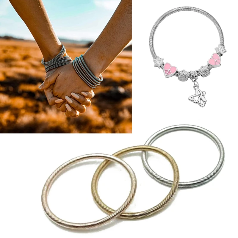 10 Pcs Beaded Gold-covered Spring Bracelet Diy Spiral Telescopic Carbon Steel Bracelet Elastic Non-Slip Bracelet Craft